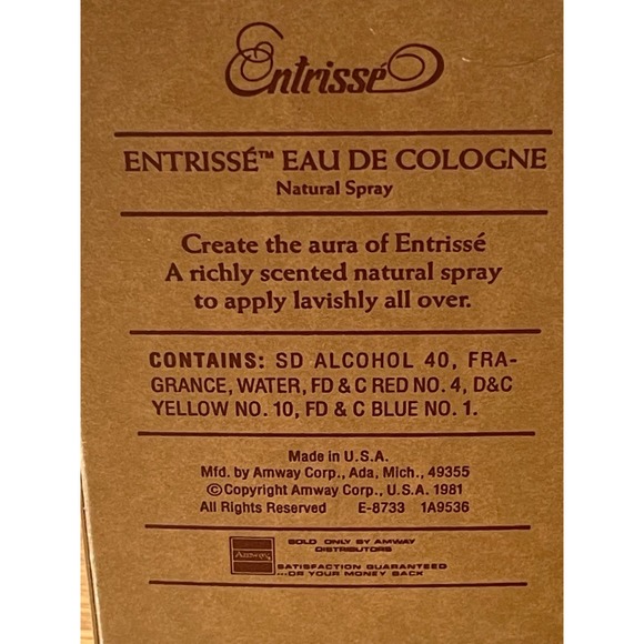 RARE ENTRISSE EAU DE COLOGNE PERFUME NATURAL SPRAY NEW UNUSED IN BOX  1.75 FL OZ - Picture 5 of 5